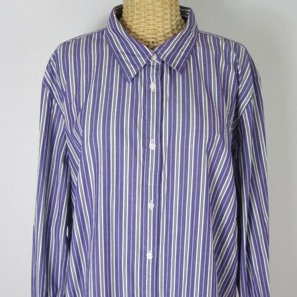 Chaps Womens Plus 3X Purple Striped Long Sleeve Button Blouse Shirt Cotton - Picture 1 of 10